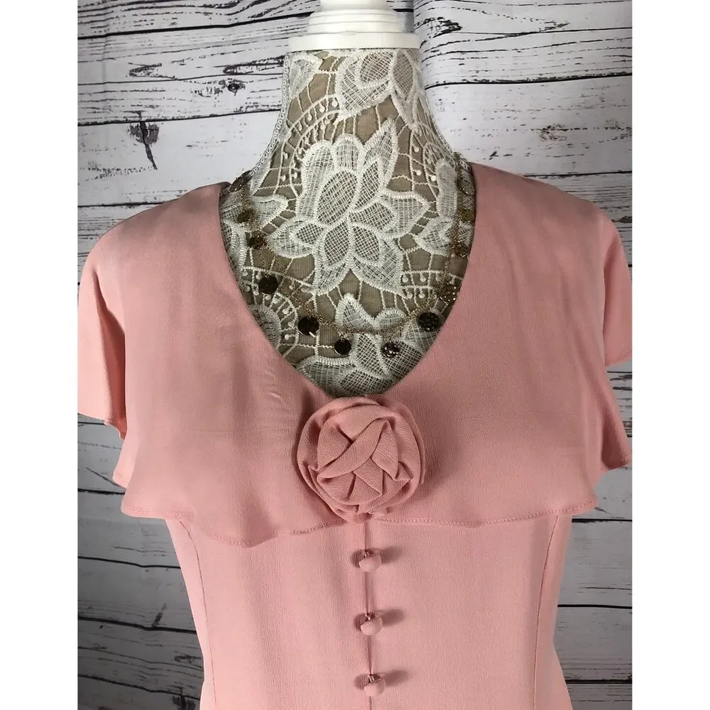 Vintage 80's Jessica McClintock Pink Dress ruffled collar button front size 12